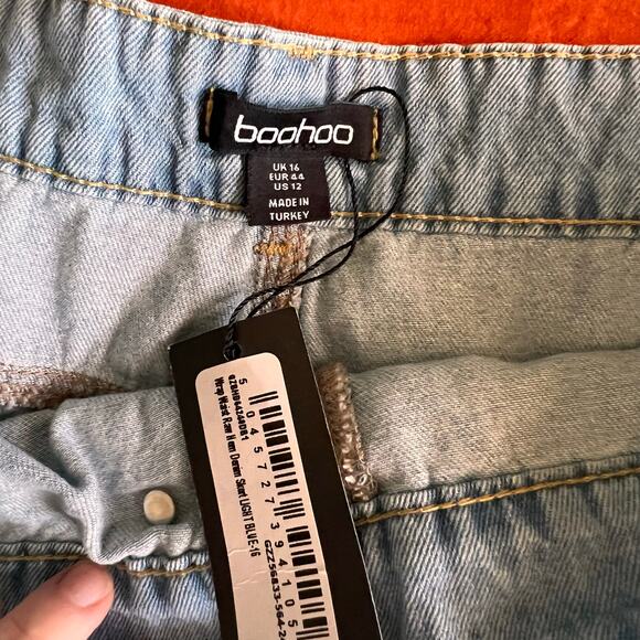 Boohoo Wrap Waist Raw Hem Denim Skort Size 12 BNWT - Picture 4 of 5